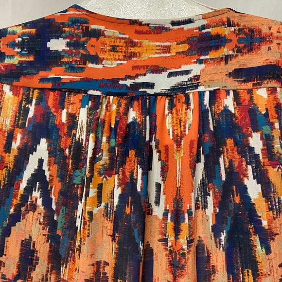 ANA A New Approach Top Blouse Orange Multicolor M Tie Front - Picture 6 of 13